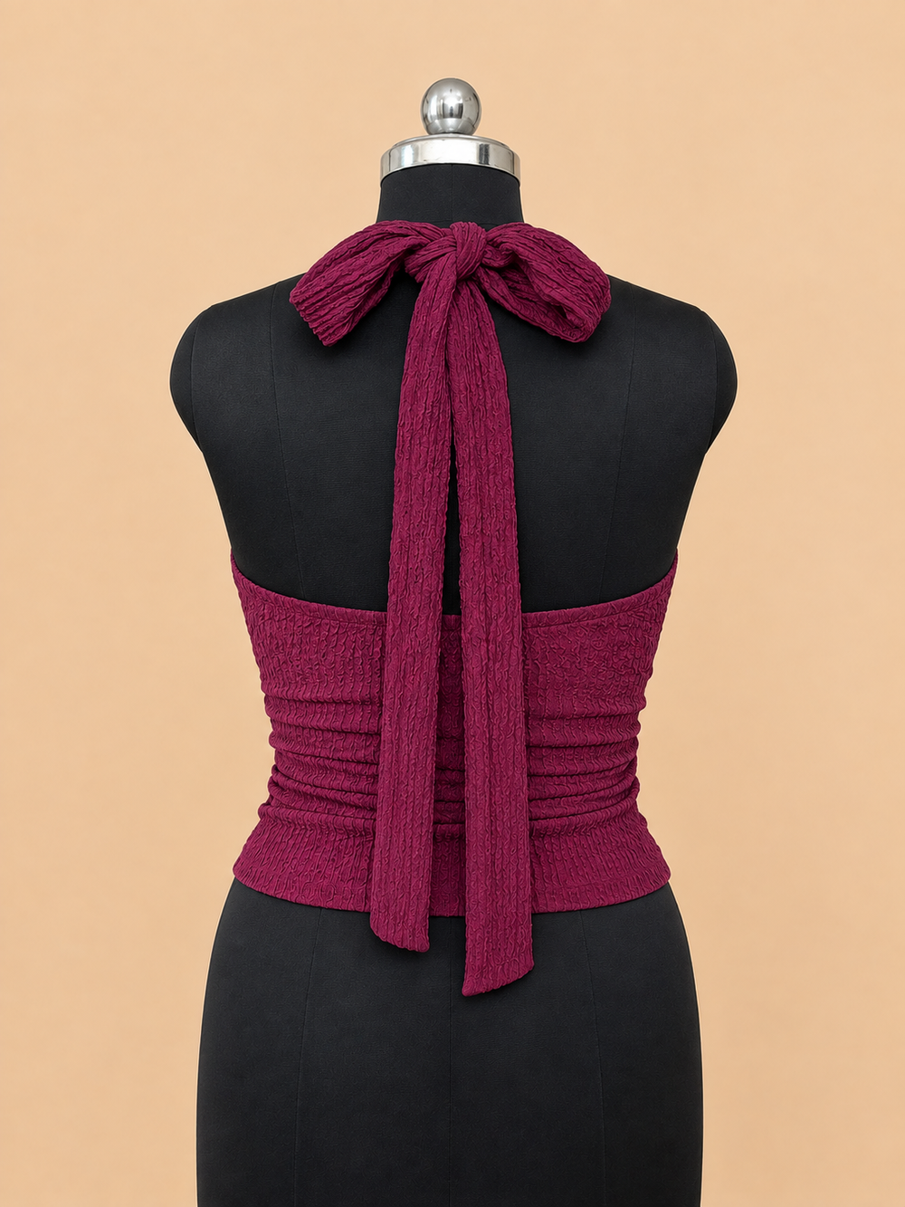 Women’s Burgundy Ruched Halter Neck Tie-Up Top