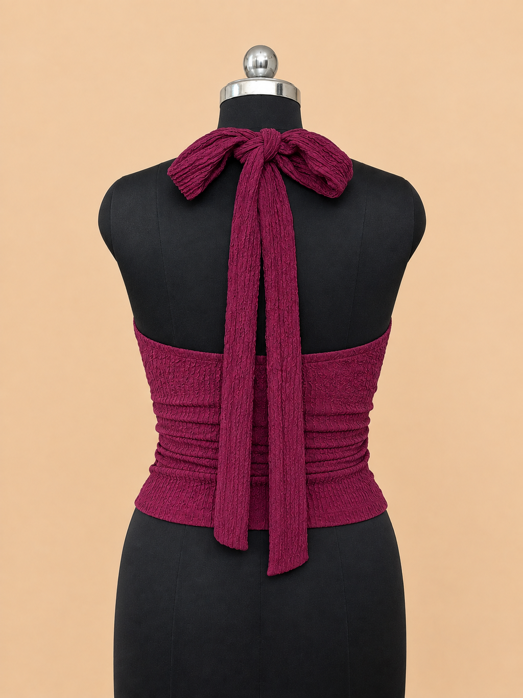 Women’s Burgundy Ruched Halter Neck Tie-Up Top