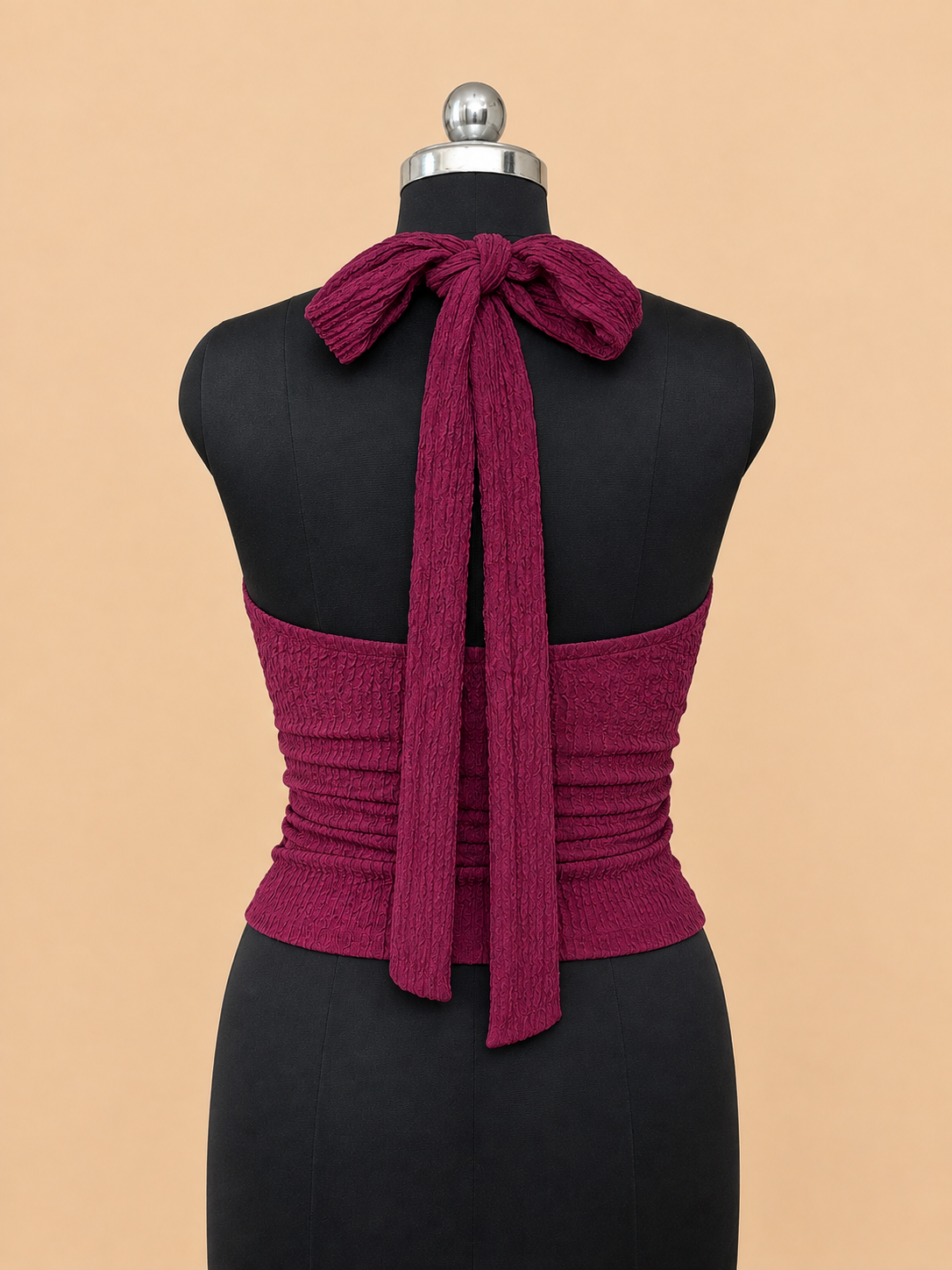 Women’s Burgundy Ruched Halter Neck Tie-Up Top