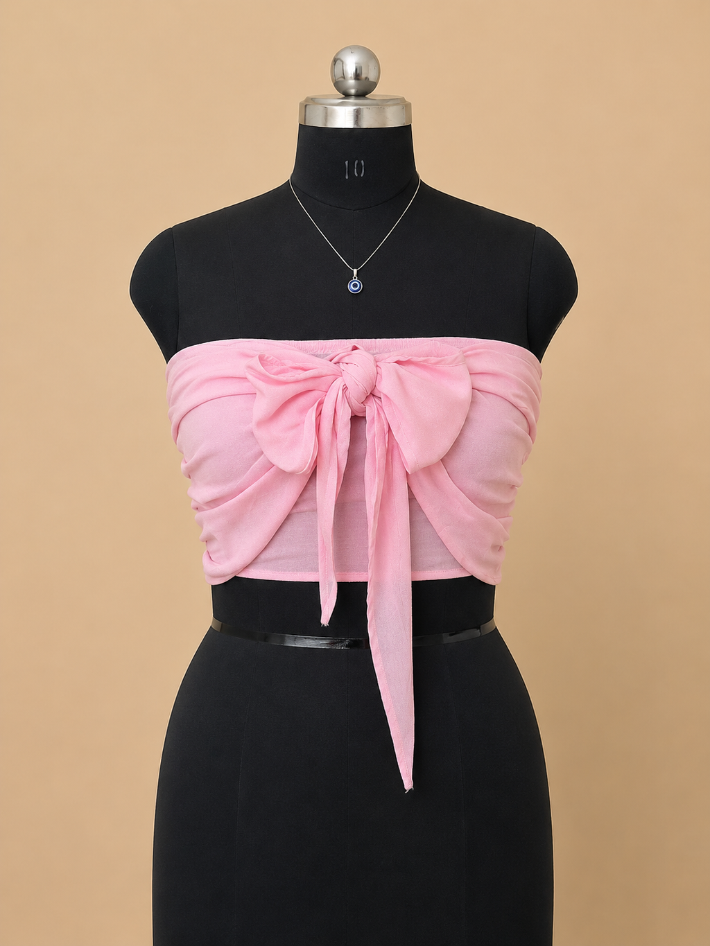 Women’s Pink Sheer Bow Tie-Up Halter Crop Top