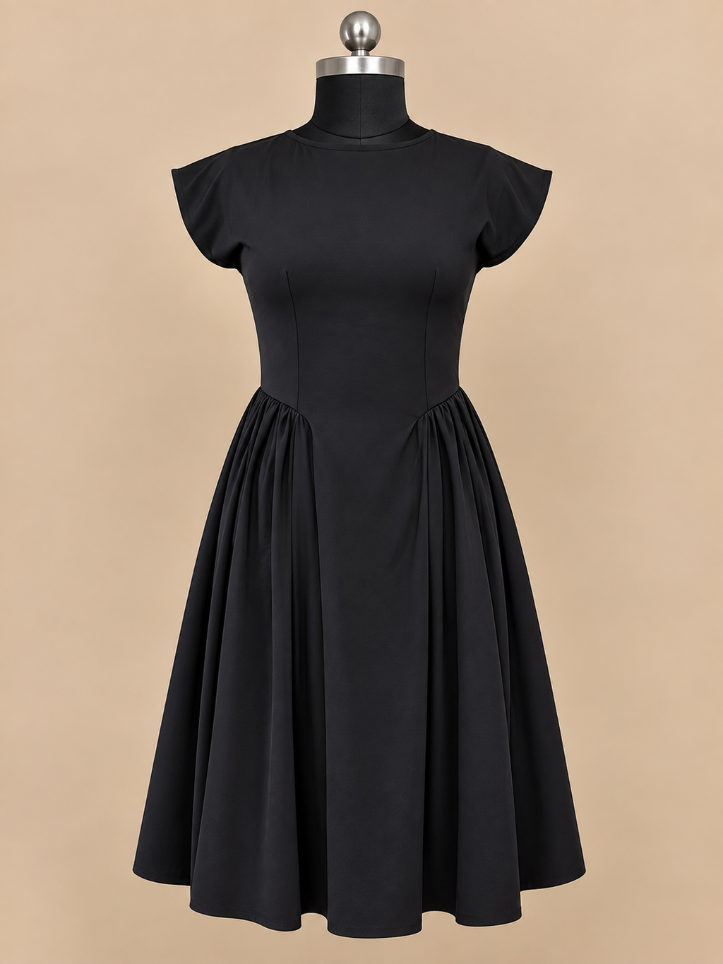 Noir - Black Cap Sleeve Fit and Flare Midi Dress