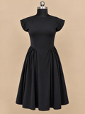 Noir - Black Cap Sleeve Fit and Flare Midi Dress