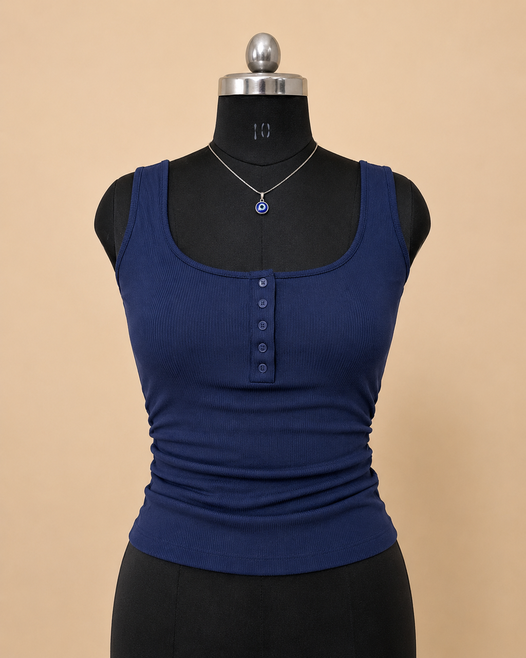 Ribbed Henley Tank Top – Royal Blue