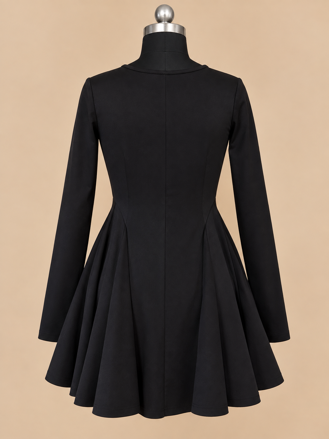 Black Long Sleeve Drop Waist Flared Mini Dress