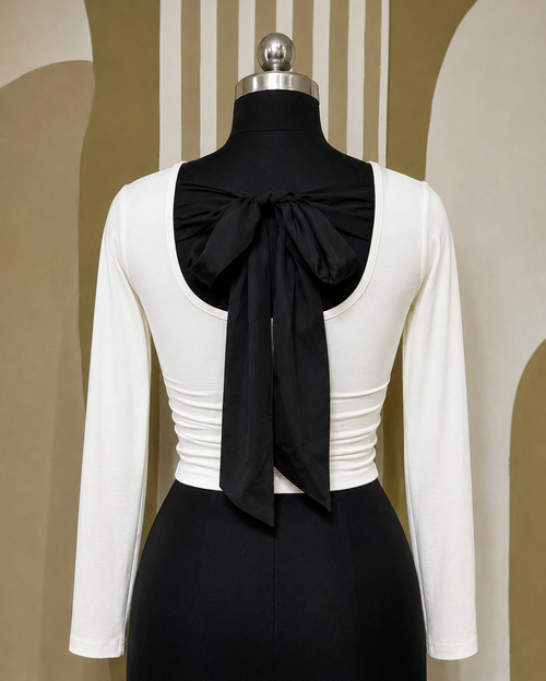 Back-Tie Long Sleeve Crop Top – Off-White