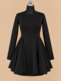 Black Long Sleeve Drop Waist Flared Mini Dress