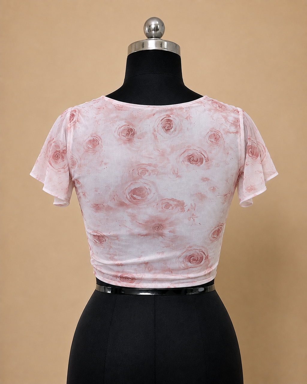 Floral Tie-Front Flutter Sleeve Crop Top – Soft Pink