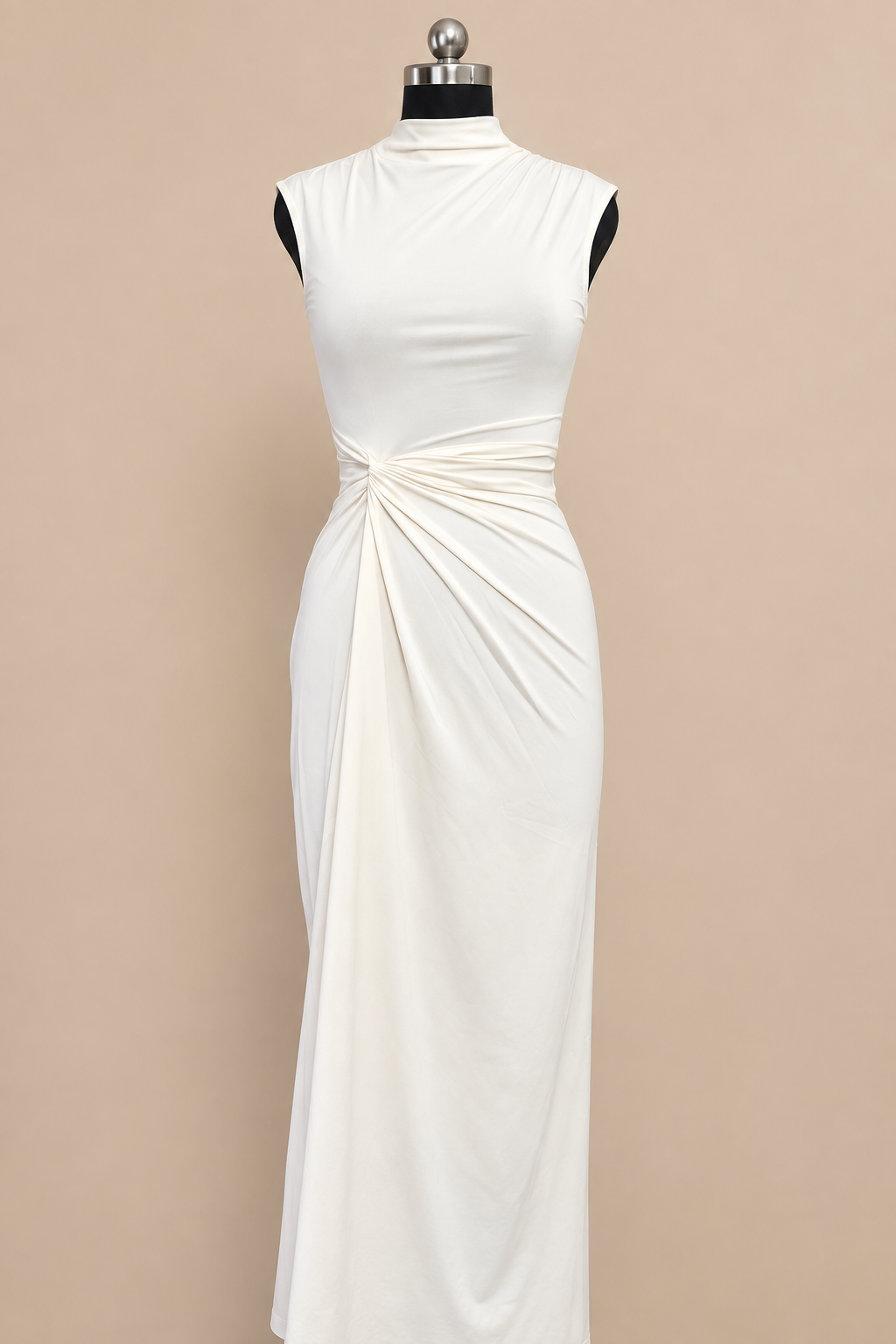 The Serene Knot - Sculpting Drape Maxi Dress in Ivory White