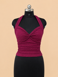 Women’s Burgundy Ruched Halter Neck Tie-Up Top