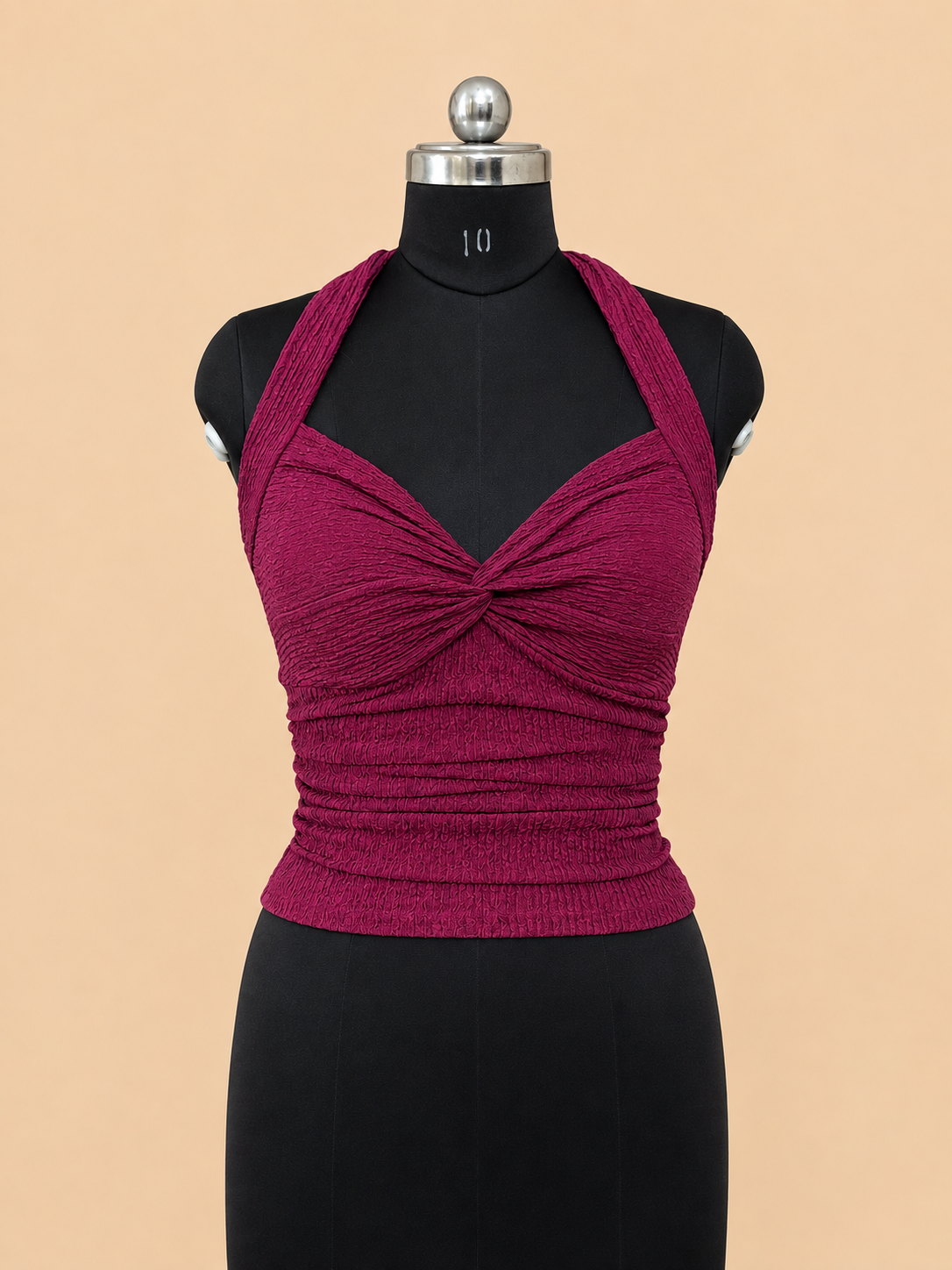 Women’s Burgundy Ruched Halter Neck Tie-Up Top