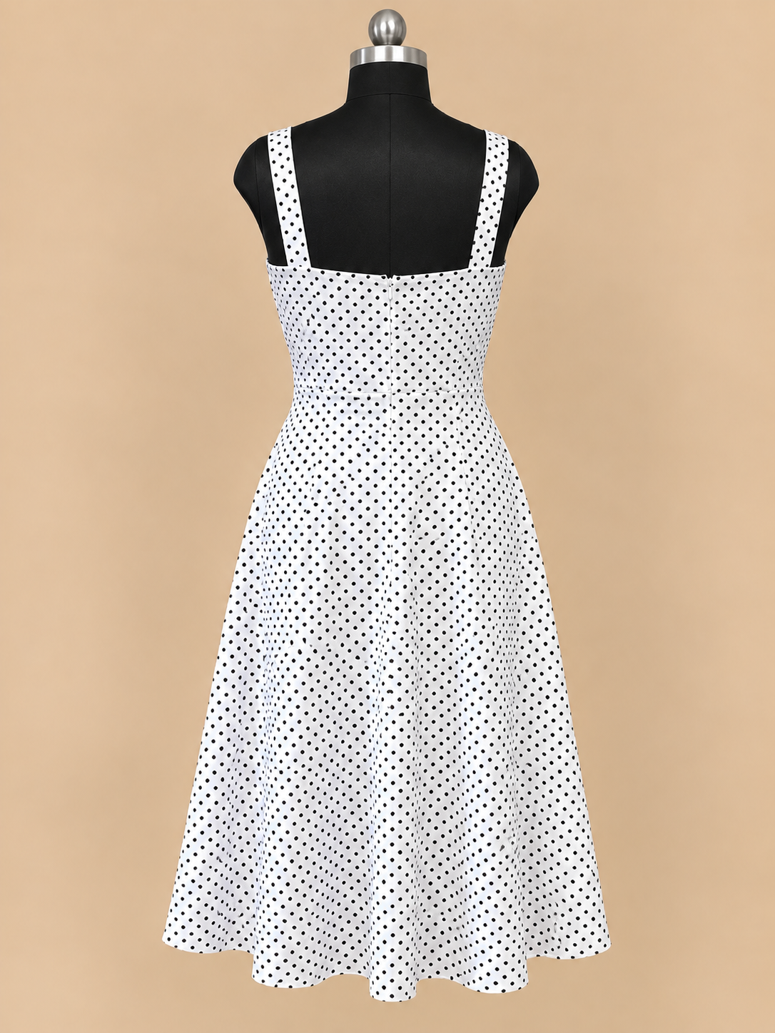 Polka - White and Black Polka Dot Halter Neck Fit and Flare Midi Dress
