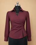 Ruched Side-Wrap Shirt – Plum / Maroon