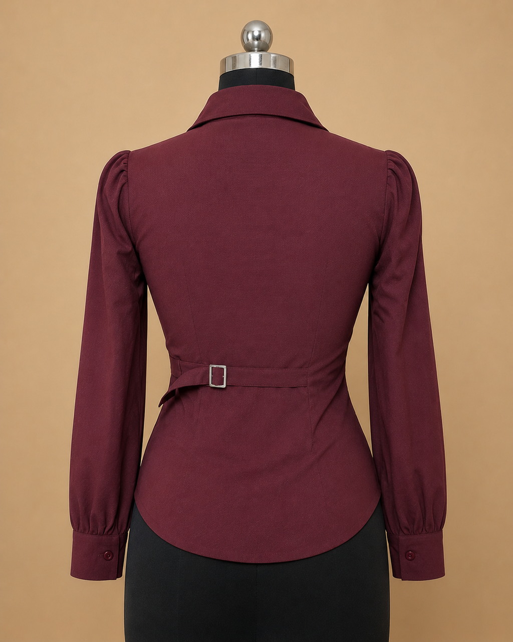 Ruched Side-Wrap Shirt – Plum / Maroon