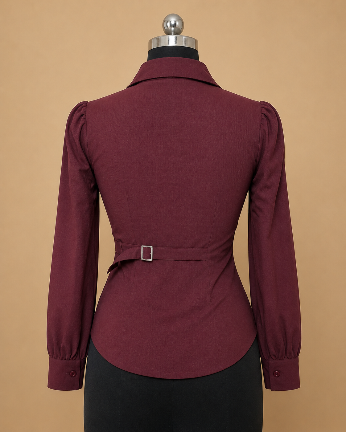 Ruched Side-Wrap Shirt – Plum / Maroon