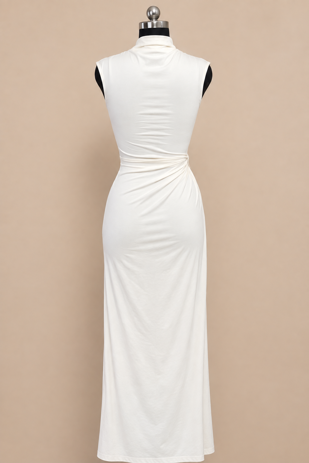 The Serene Knot - Sculpting Drape Maxi Dress in Ivory White