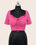 Ruffled Drawstring Tie-Front Crop Top – Hot Pink