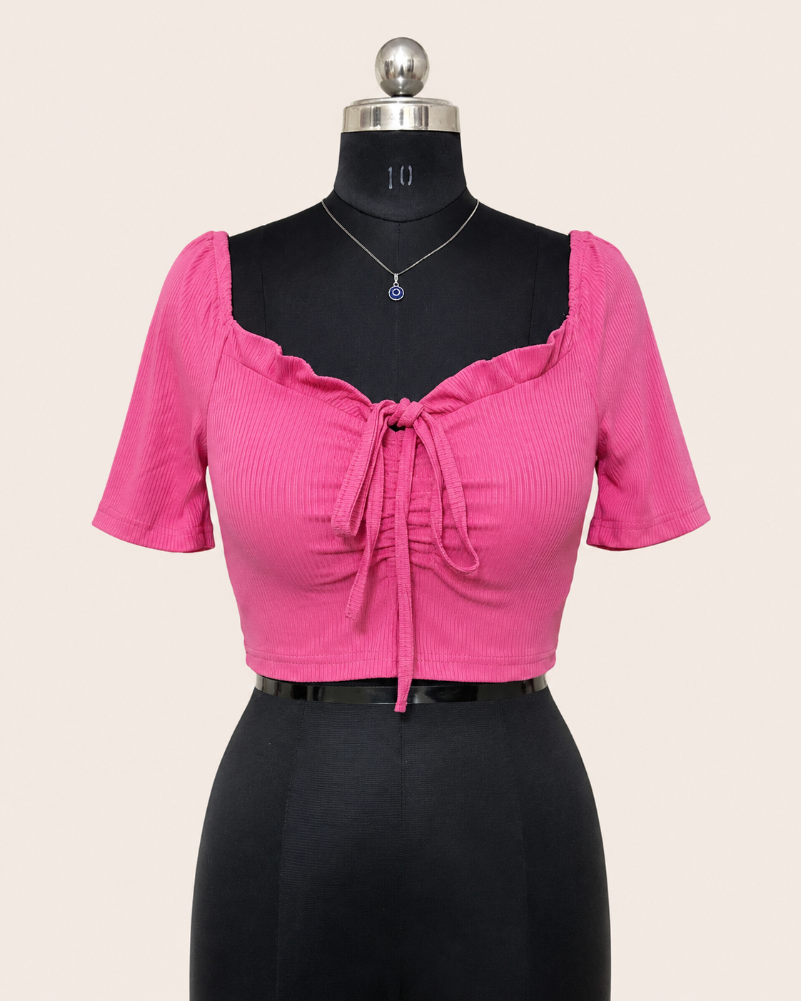Ruffled Drawstring Tie-Front Crop Top – Hot Pink