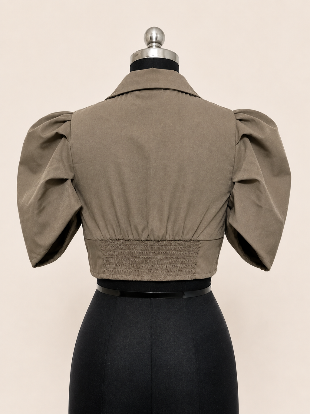 Puff Sleeve Cropped Blazer Top – Taupe / Mocha