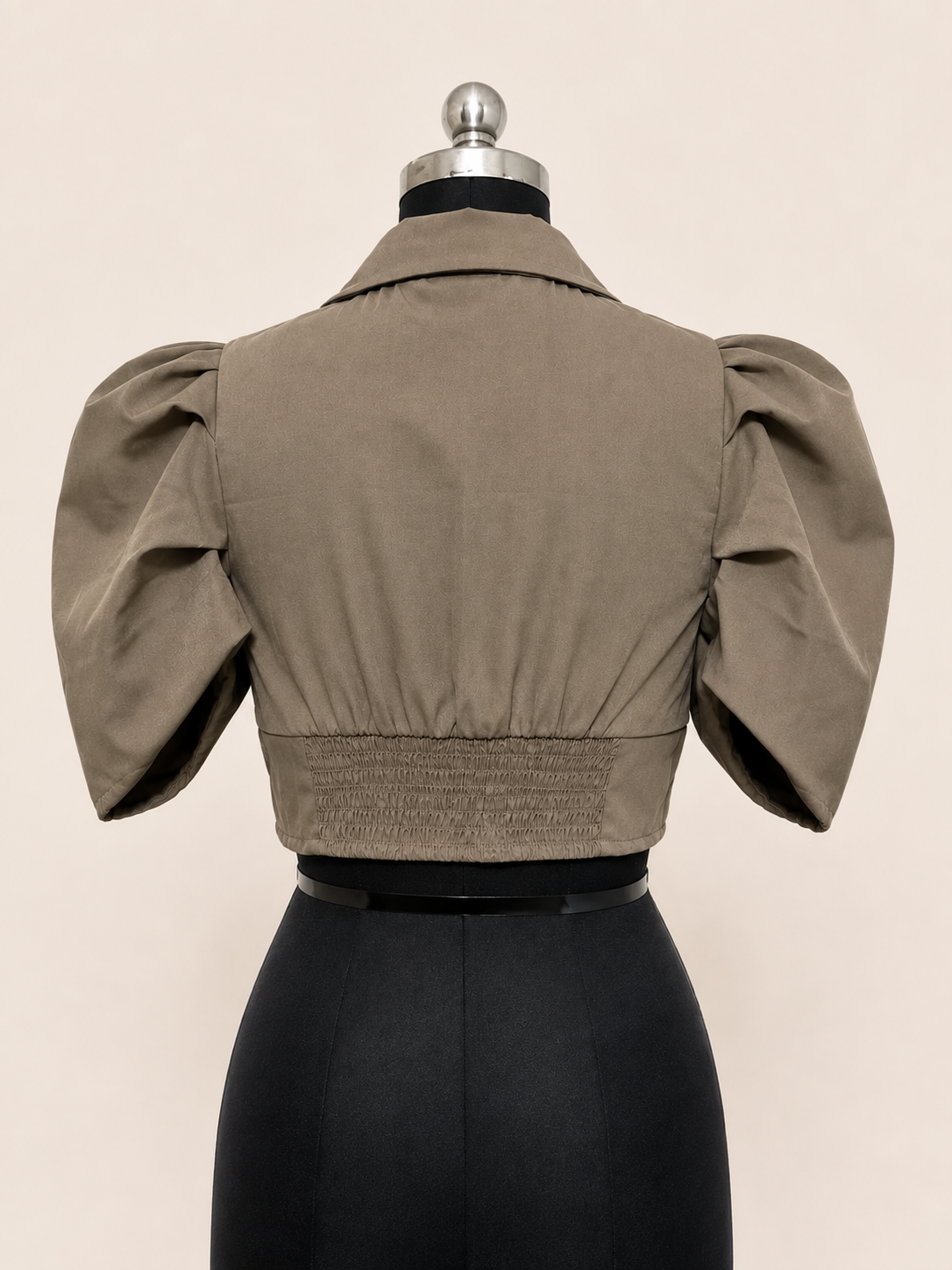 Puff Sleeve Cropped Blazer Top – Taupe / Mocha