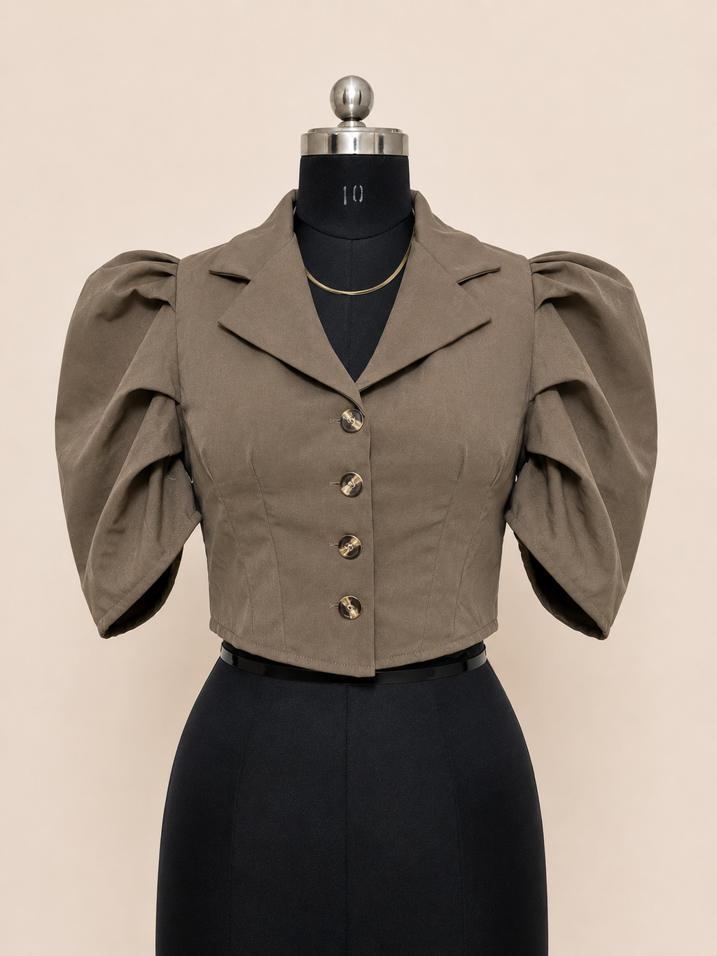 Puff Sleeve Cropped Blazer Top – Taupe / Mocha