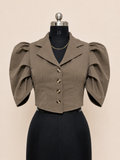 Puff Sleeve Cropped Blazer Top – Taupe / Mocha