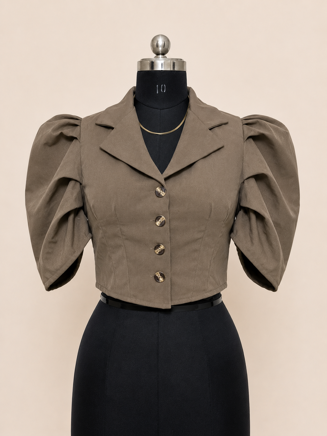 Puff Sleeve Cropped Blazer Top – Taupe / Mocha