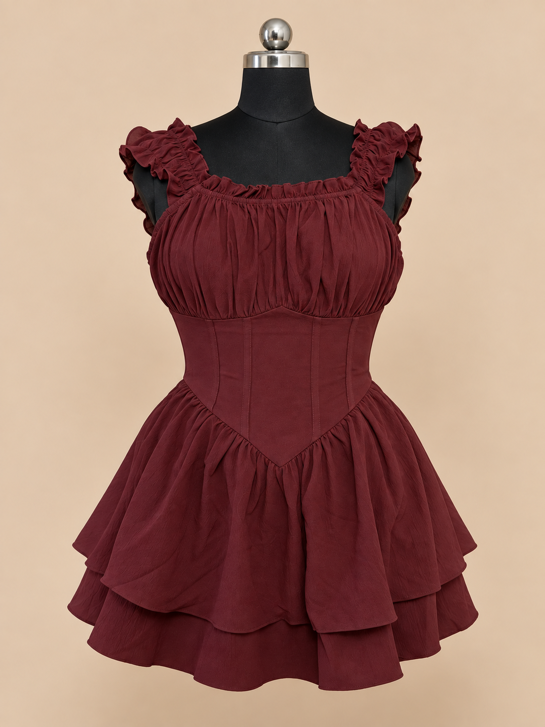 The Lover Girl - Vintage Corset Puff Dress in Wine Red