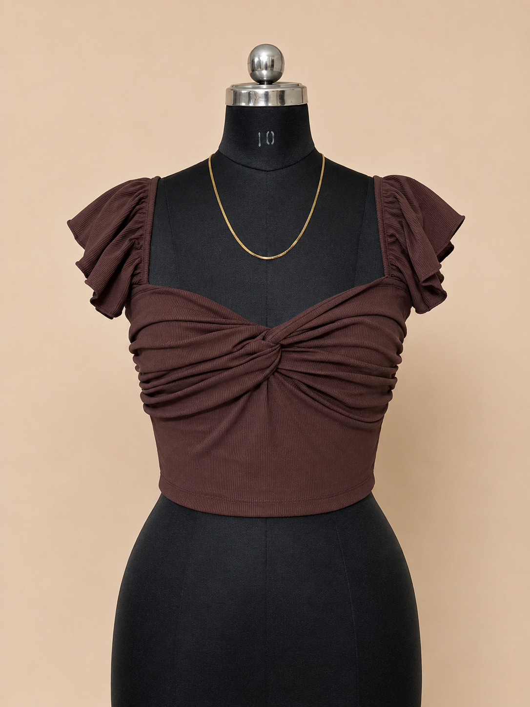 Twist-Front Flutter Sleeve Crop Top