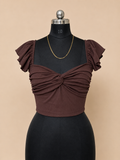 Twist-Front Flutter Sleeve Crop Top