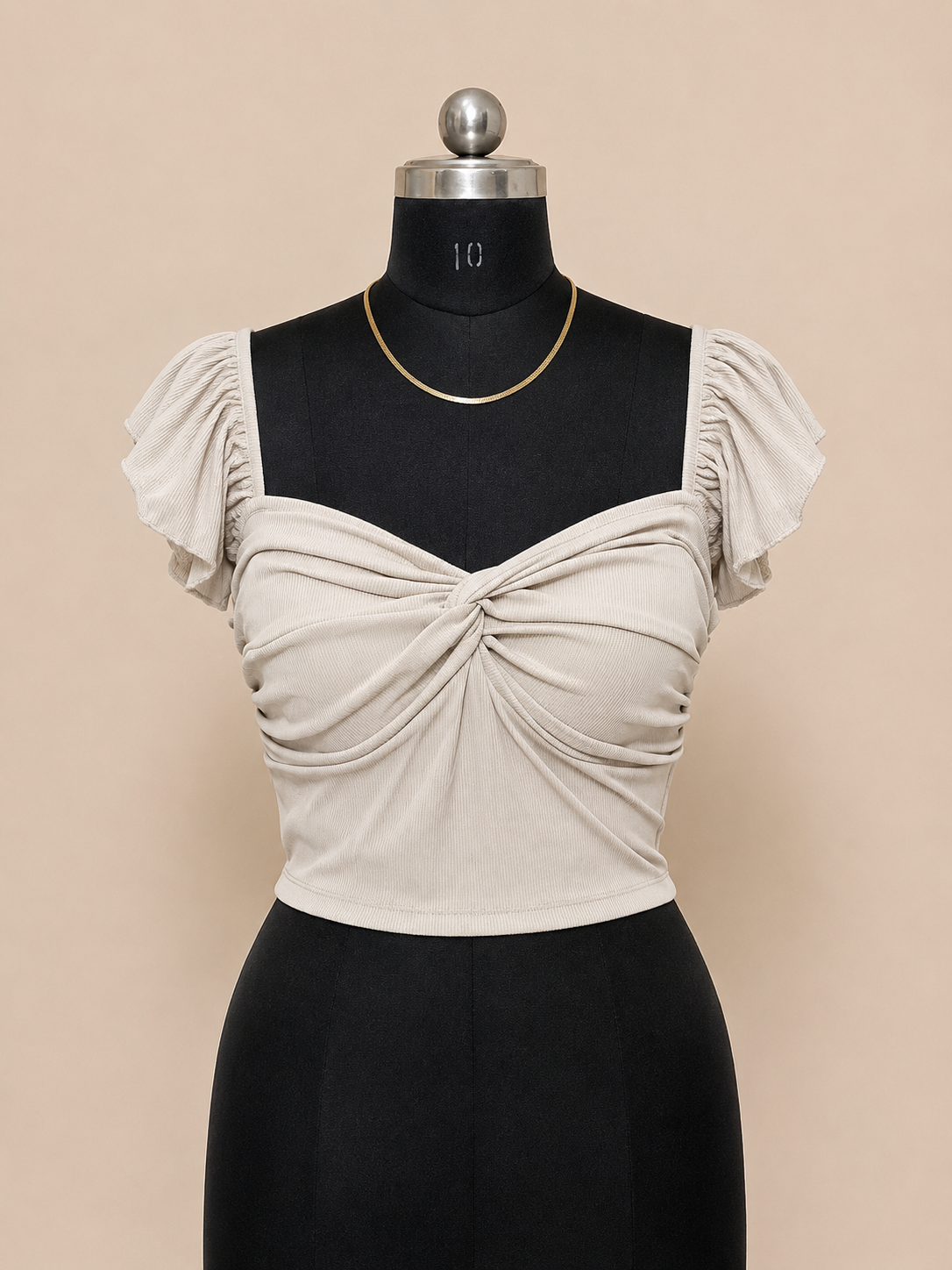 Twist-Front Flutter Sleeve Crop Top