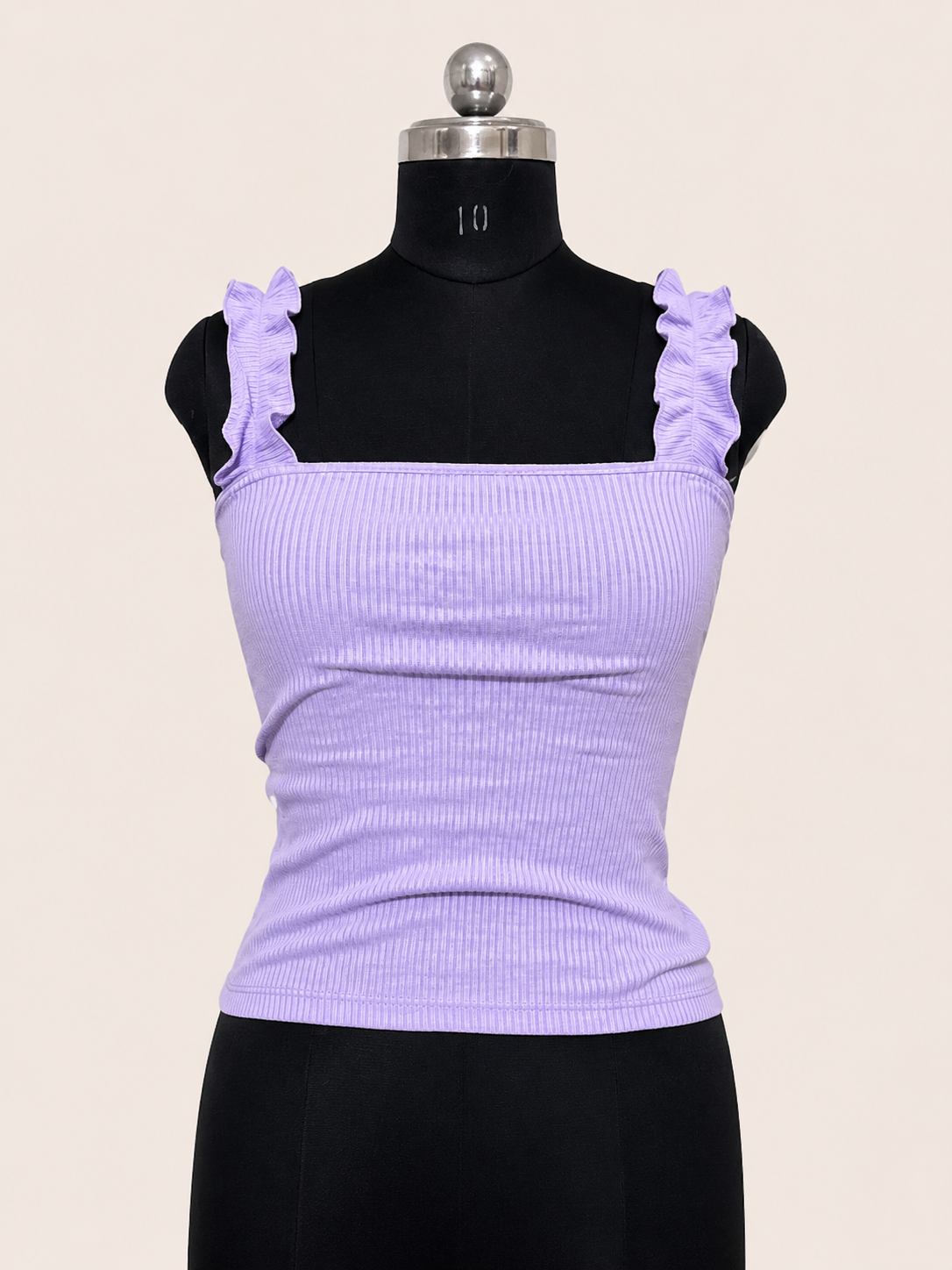 Ruffled Strap Ribbed Tank Top – Lavender / Lilac