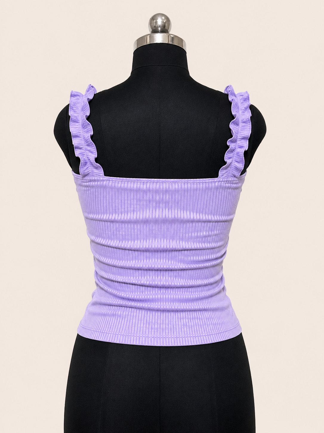 Ruffled Strap Ribbed Tank Top – Lavender / Lilac