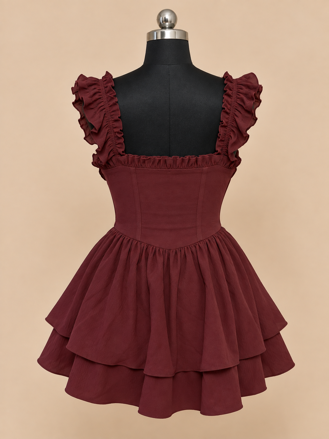 The Lover Girl - Vintage Corset Puff Dress in Wine Red