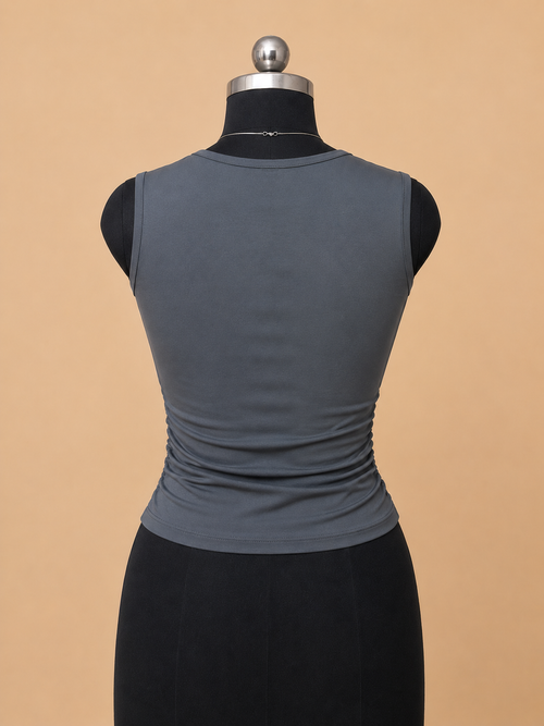 Women’s Charcoal Grey Sleeveless Ruched Fitted Top