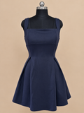 Luna - Royal Blue Square Neck Fit and Flare Mini Dress