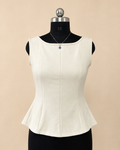 Off-White Structured Peplum Top / Sleeveless Boat-Neck Contour Peplum Top