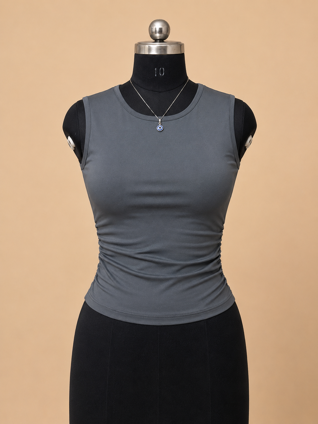 Women’s Charcoal Grey Sleeveless Ruched Fitted Top