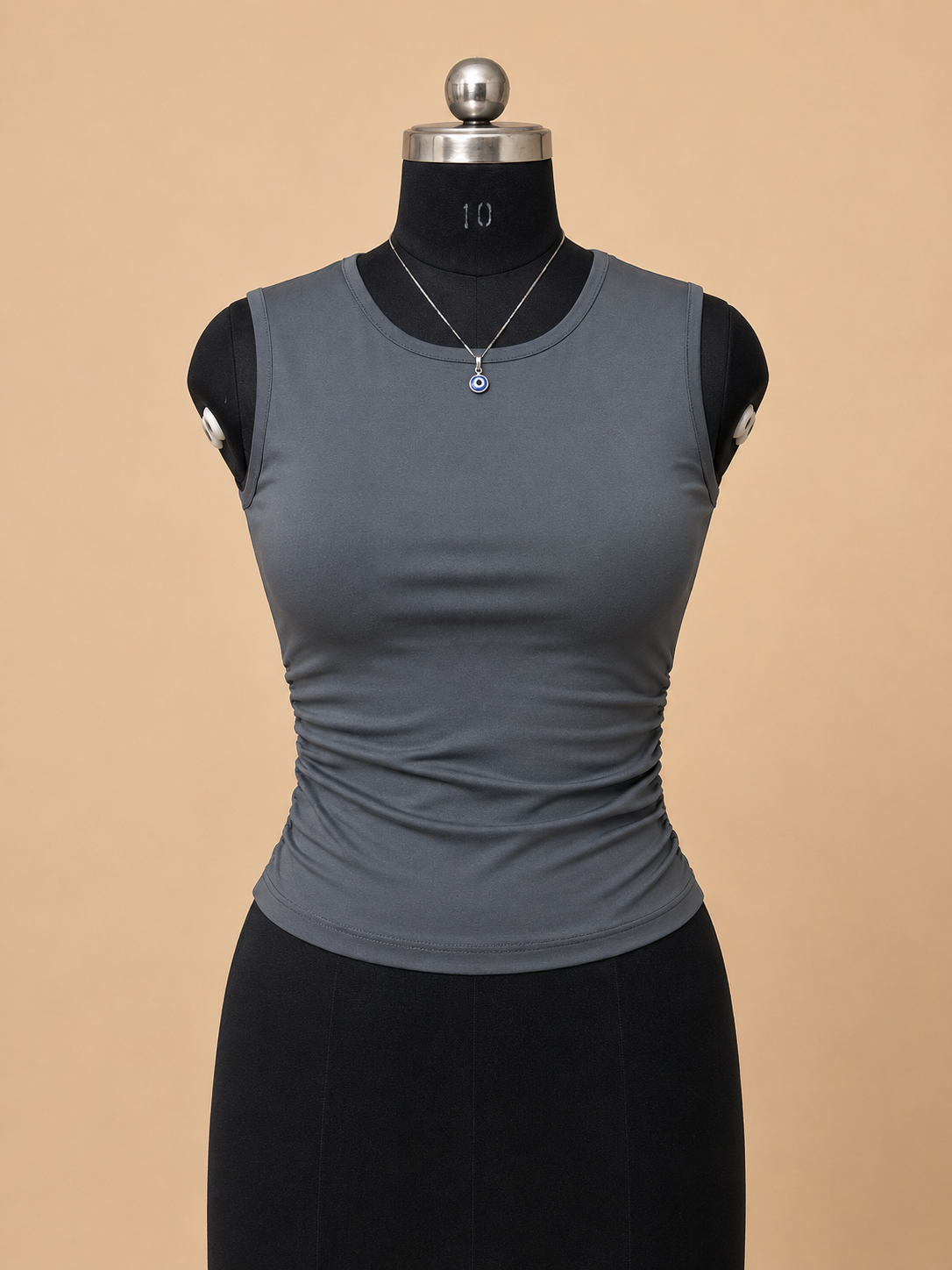 Women’s Charcoal Grey Sleeveless Ruched Fitted Top