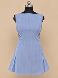 Bella - Blue and White Striped Back Bow Tie Up Dress