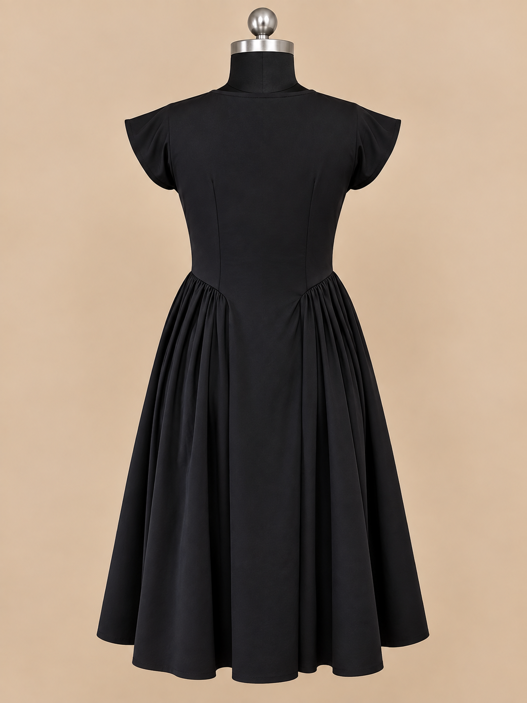 Noir - Black Cap Sleeve Fit and Flare Midi Dress
