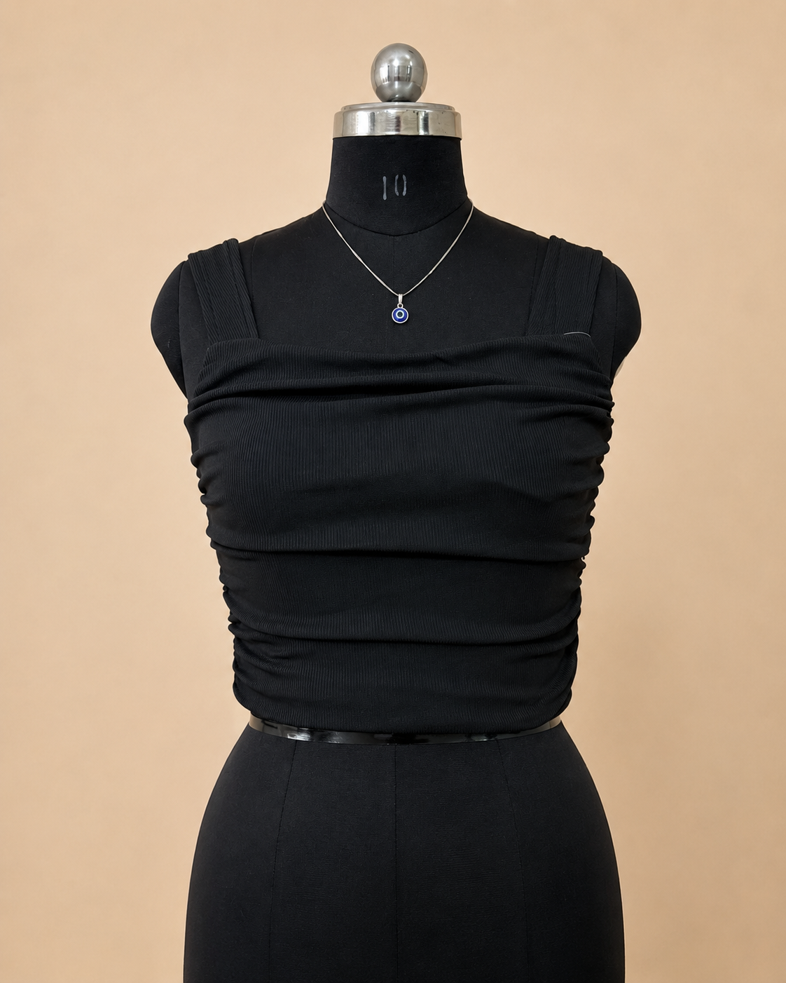 Black Ruched Corset Top with Organza Back Bow / Elegant Ruched Tie-Back Crop Top