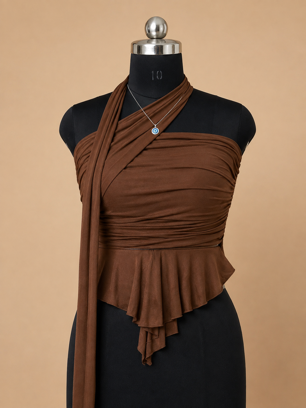 Brown Multiway Ruched Peplum Top