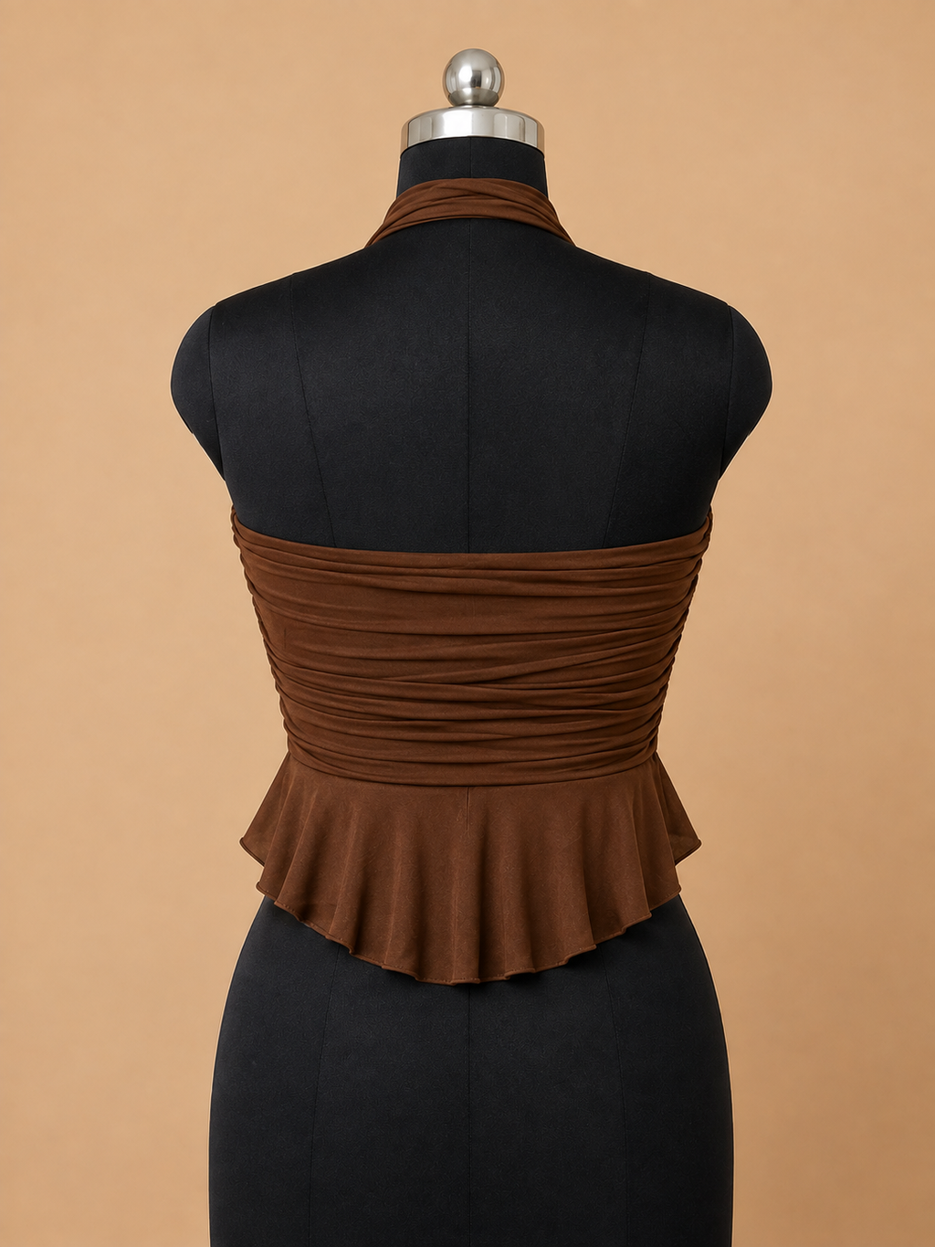 Brown Multiway Ruched Peplum Top